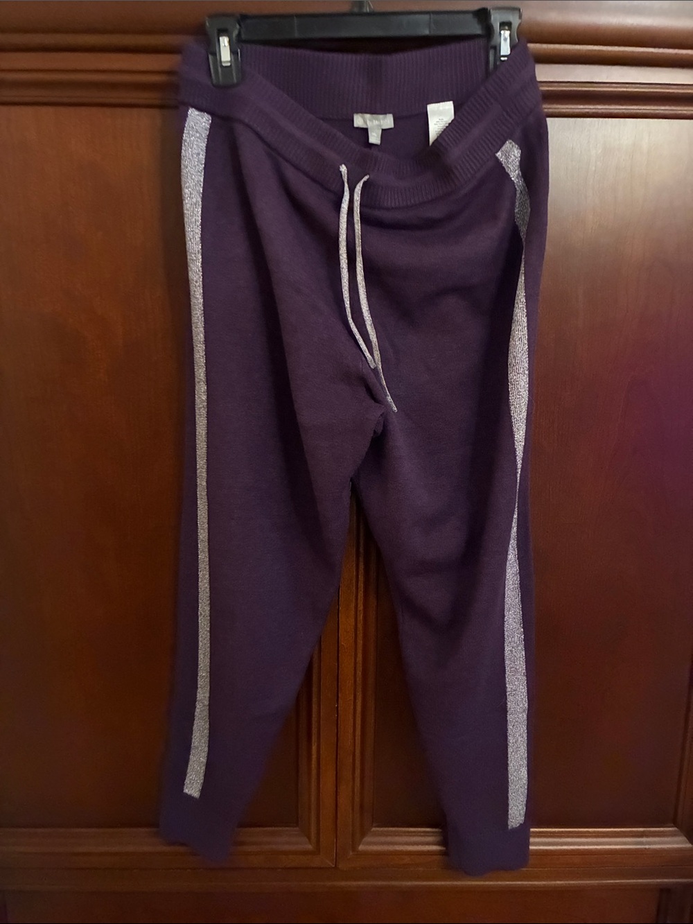 Talbots womens Purple Knit Jogger Pants with Metallic Side Stripes